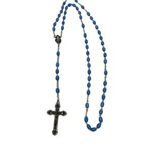 Vintage Rosary Medium Blue Metal 24" Five Decade Made in Italy